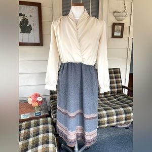 Vintage 70s wool and satin secretary dress sz m